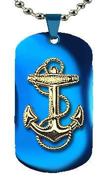 Navy Gold Anchor Dog Tag