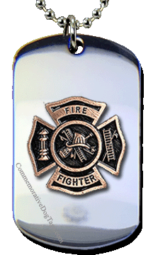 Stainless Steel Copper Emblem Fire Department Dog Tag