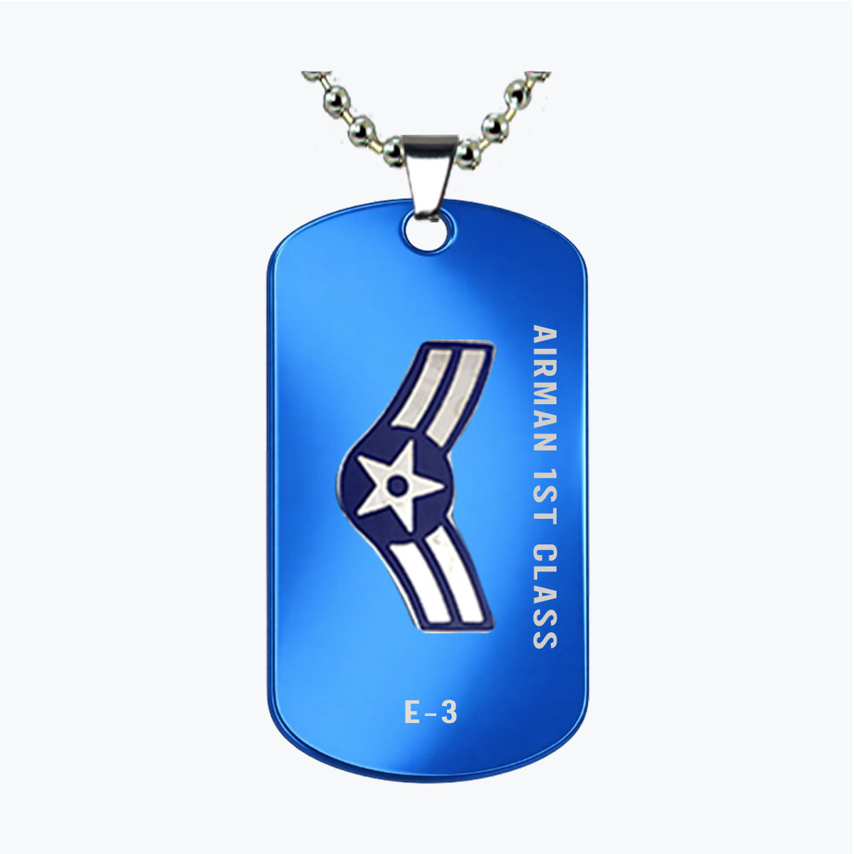 Air Force Airman E3 Blue Stainless Dog Tag