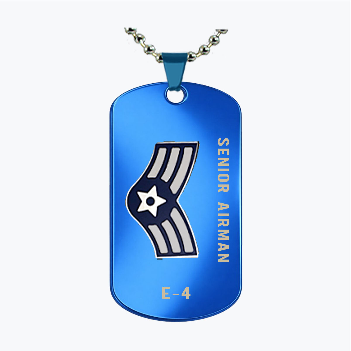 Air Force Senior Airman E4 Blue Stainless Dog Tag