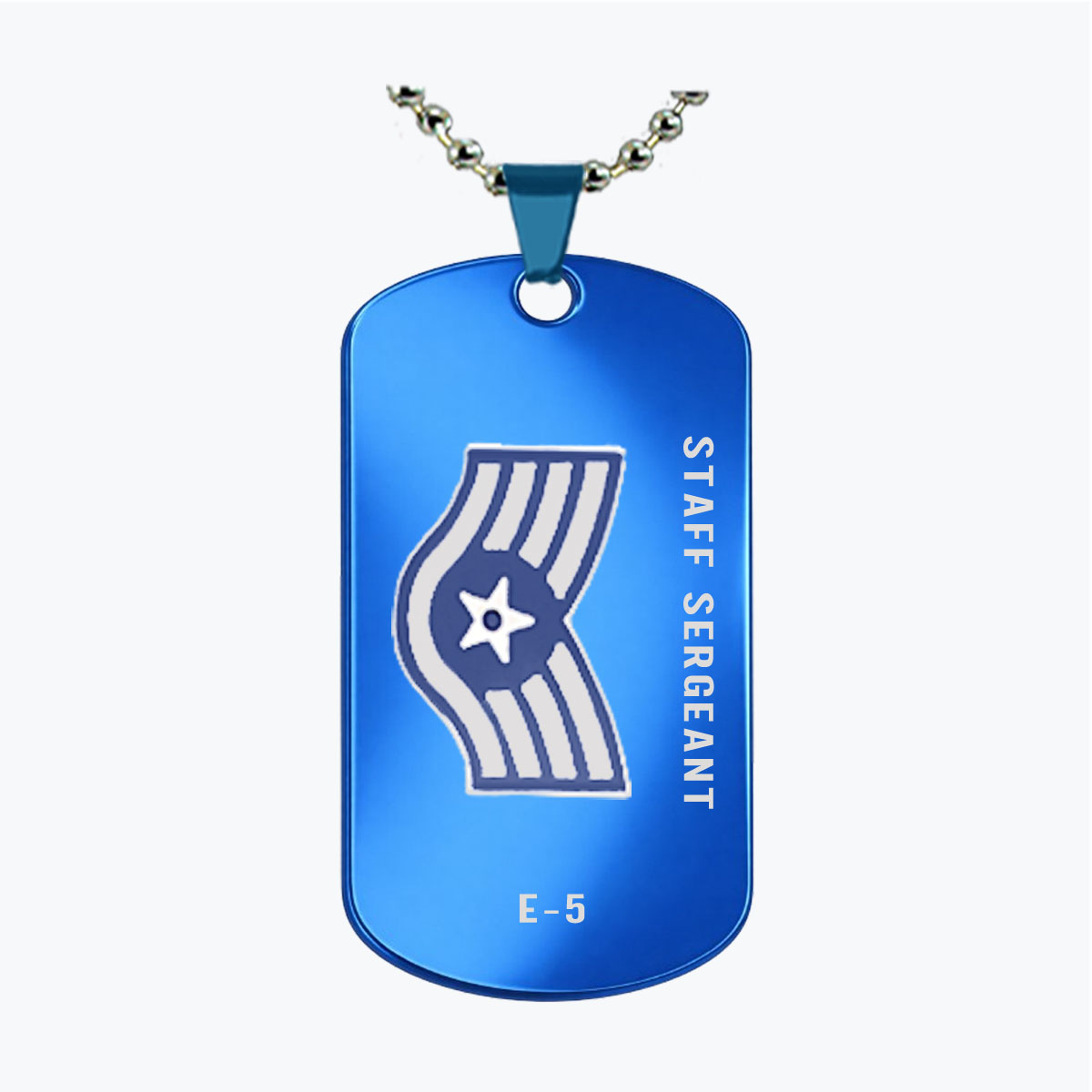 Air Force Staff Sergeant E5 Blue Stainless Dog Tag