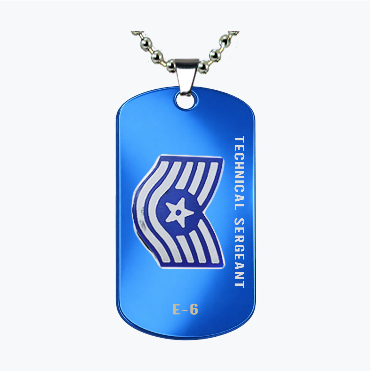 Air Force Technical Sergeant E6 Blue Stainless Dog Tag