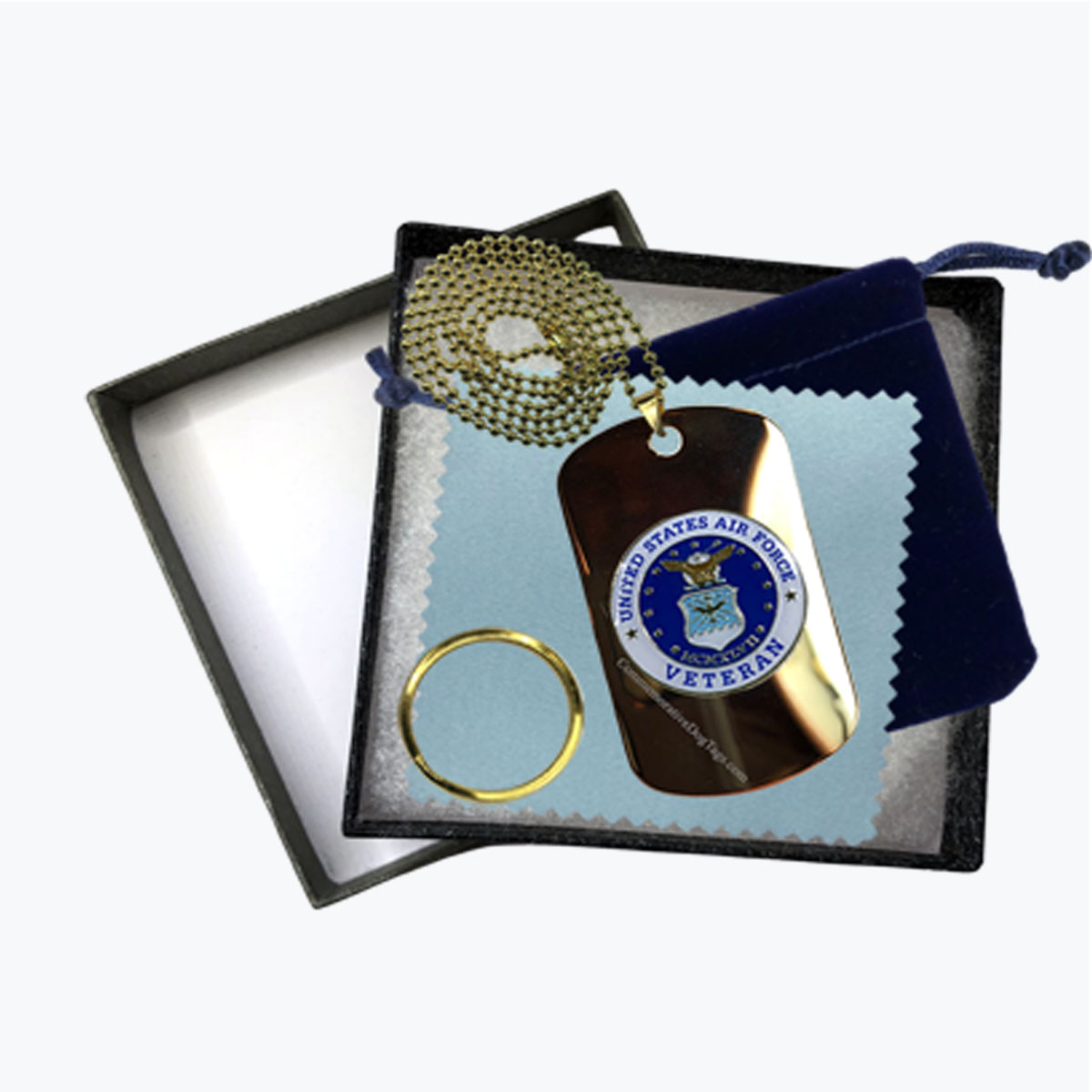 24K Gold-Plated Air Force Veteran Dog Tag Gift Set