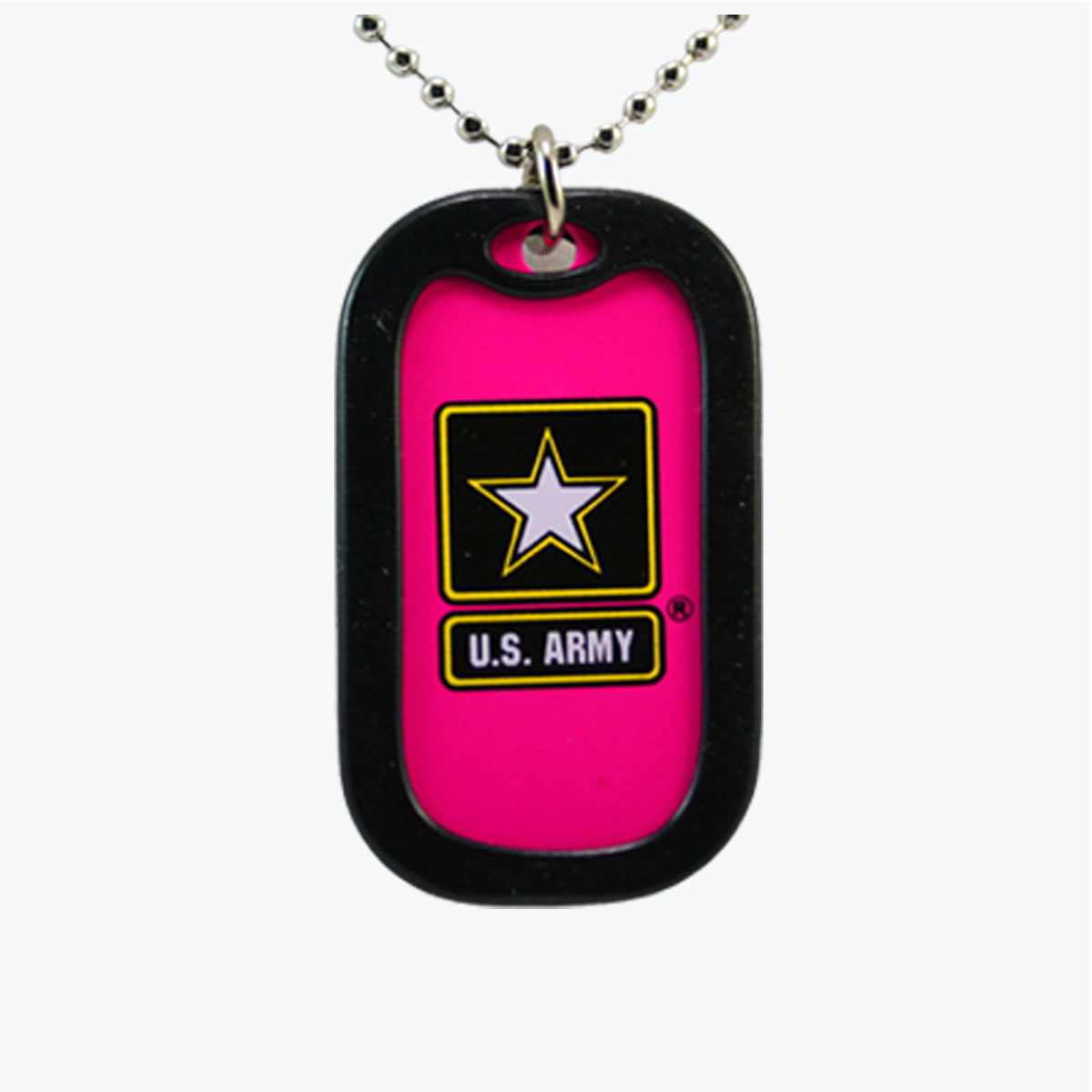Pink Army Star Aluminum Dog Tag in aluminum with green anodized finish