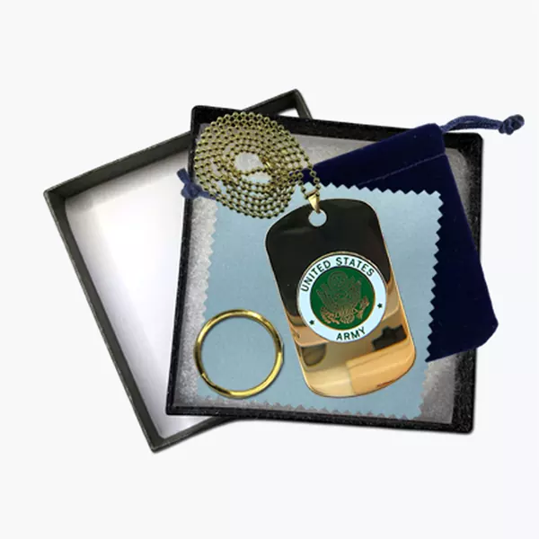 24K Gold-Plated Army Insignia Dog Tag Gift Set