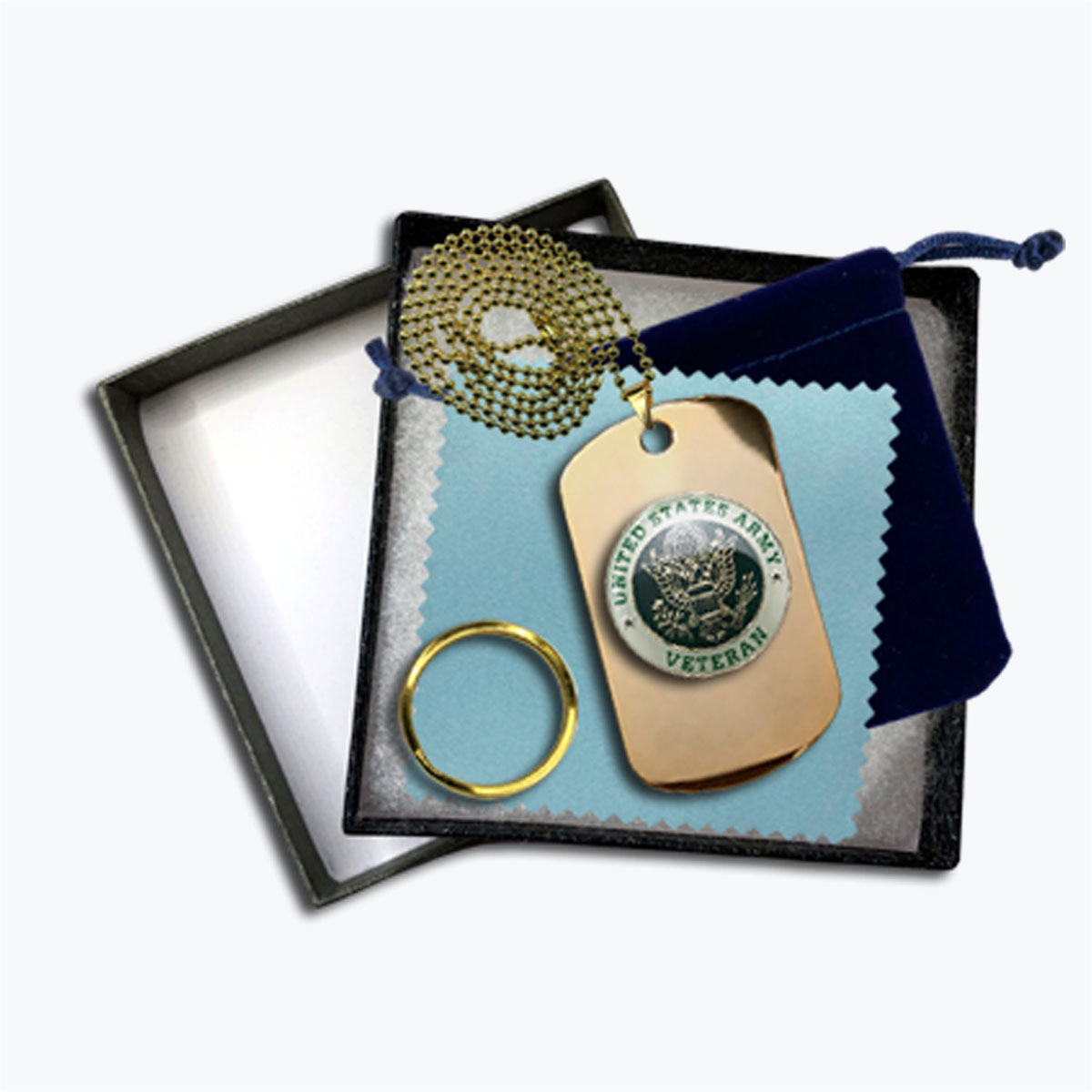 24K Gold-Plated Army Veteran Dog Tag Gift Set
