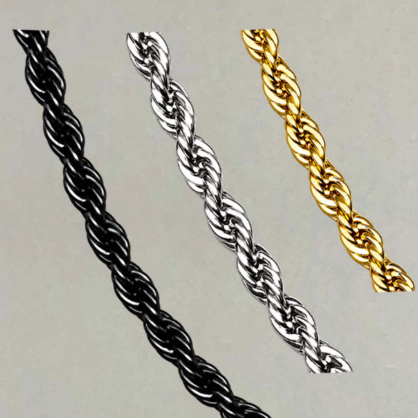 Close-up of 2.5mm twisted rope chains