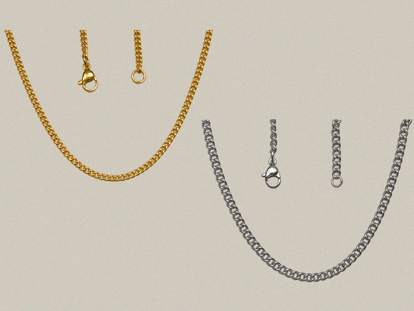 2.2mm Gold and Stainless Steel Curb Link Chains - 27 Inch