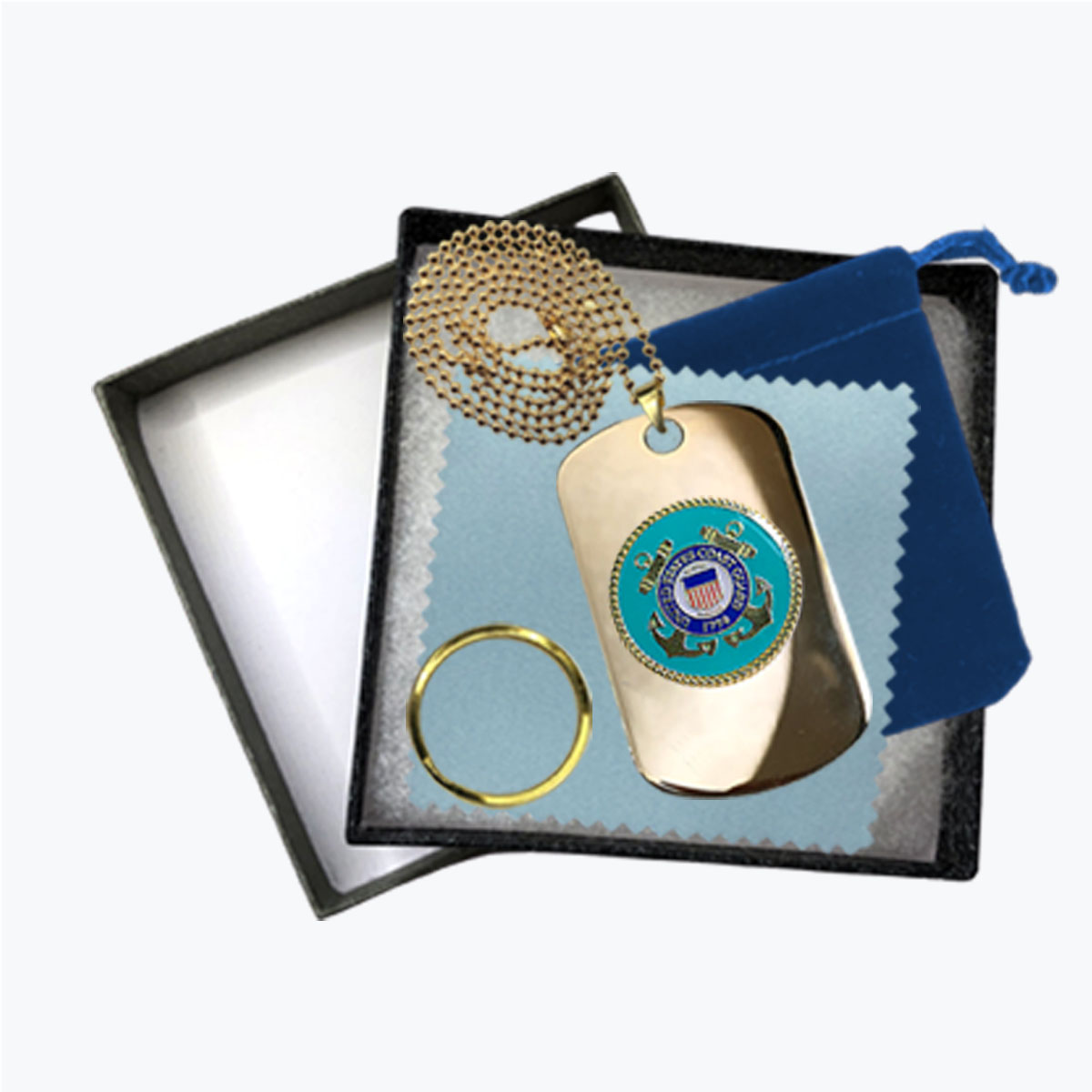 24K Gold-Plated Coast Guard Insignia Dog Tag Gift Set