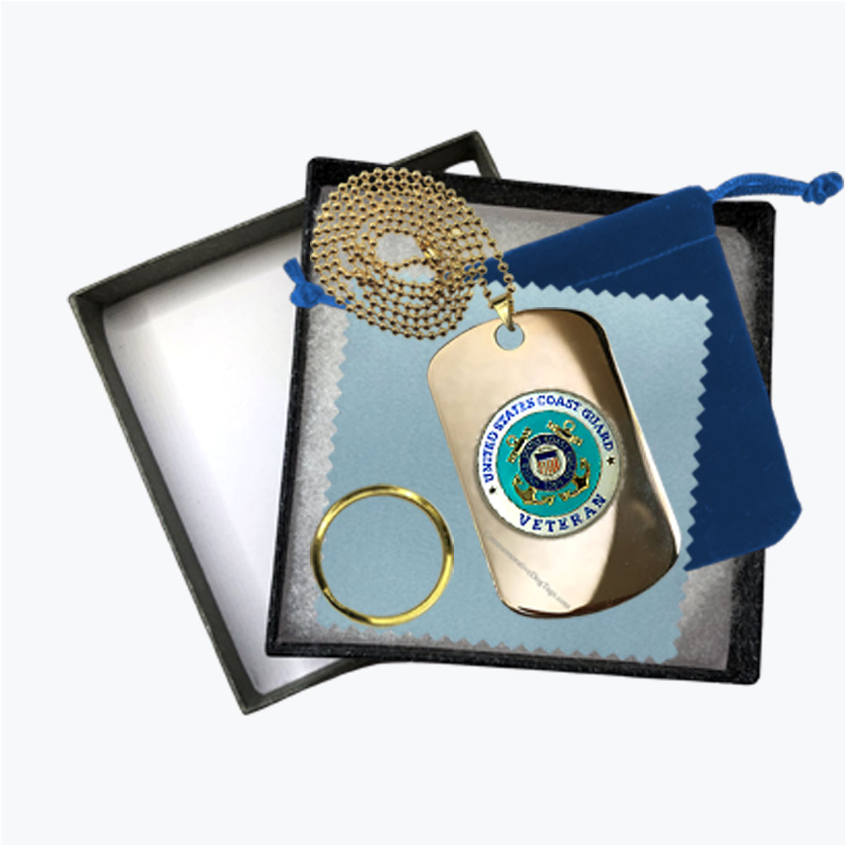 24K Gold-Plated Coast Guard Veteran Dog Tag Gift Set