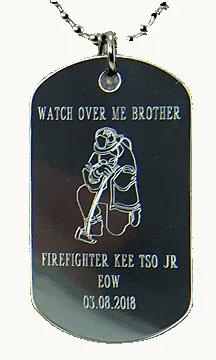 Kneeling firefighter custom stainless steel dog tag