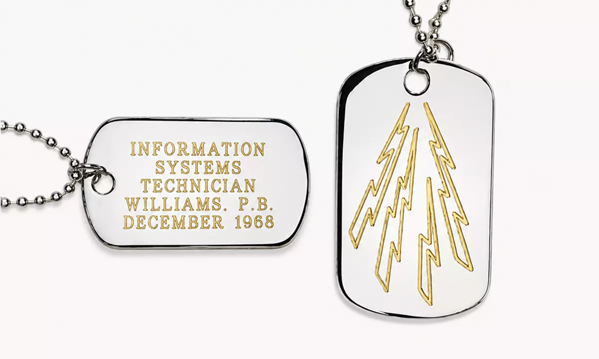 Nickel-plated brass-core dog tags with front and back engraving