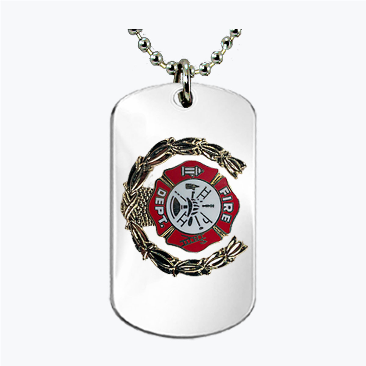 Firefighter Maltese Cross with Wreath Dog Tag