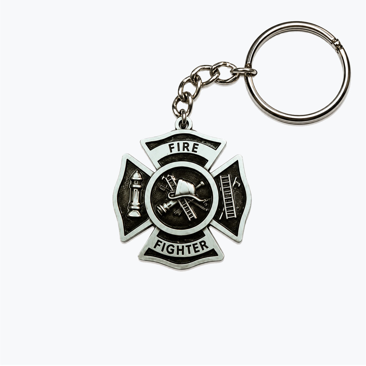 Fire Fighter Black Maltese Cross Key Chain