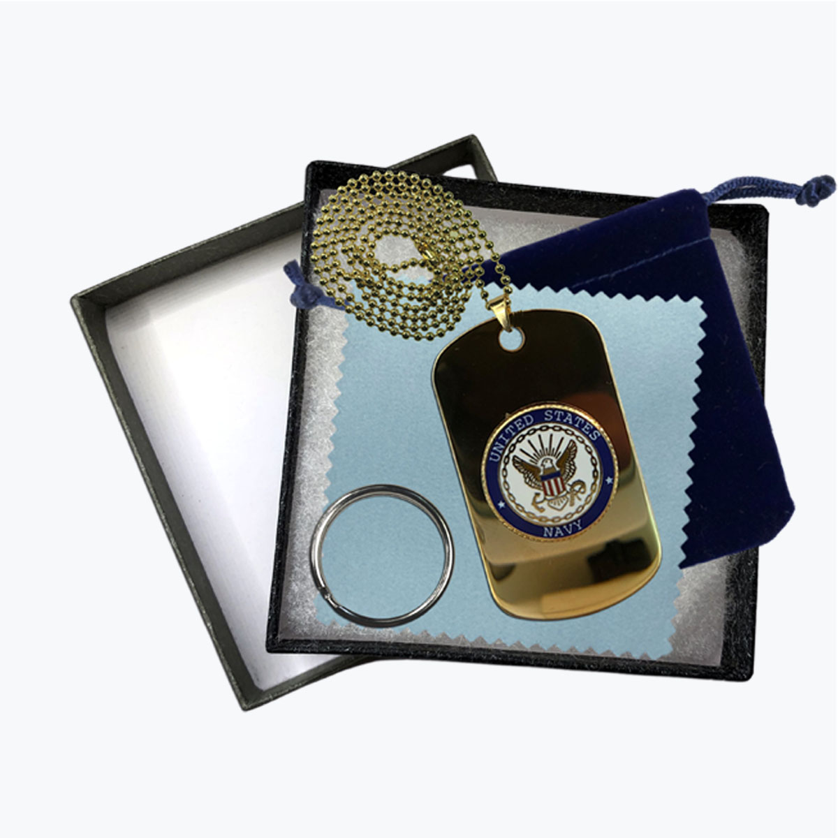 24K Gold-Plated Navy Insignia Dog Tag Gift Set